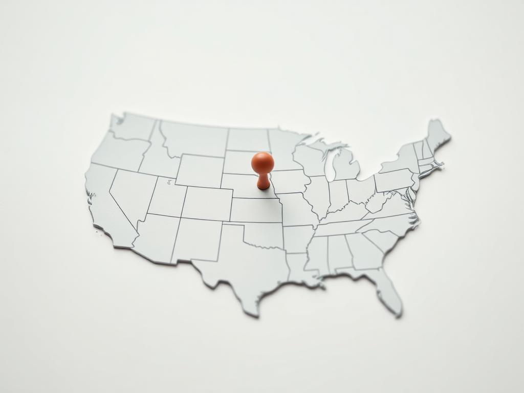 Map of the United States with a relocation pin