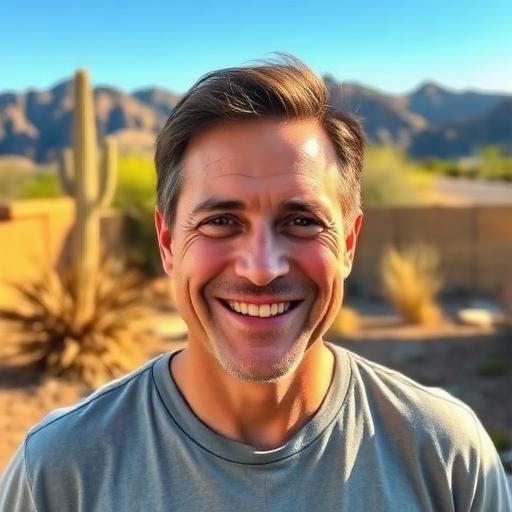 Ray Delgado in the backyard of his new home in Scottsdale, Arizona